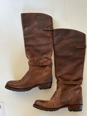Frye Melissa Button 2 Cognac Brown Leather Tall Riding Boots Women’s Size 6.5